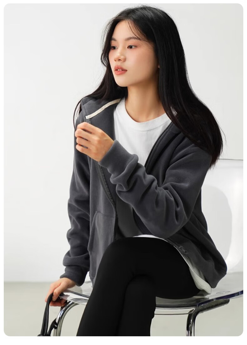 FitonTon Women's Hoodie, Winter Double-Sided Brushed Fleece Jacket, Thickened Warm Hooded Top, Loose-Fitting Zip-Up Women's Clothing 10