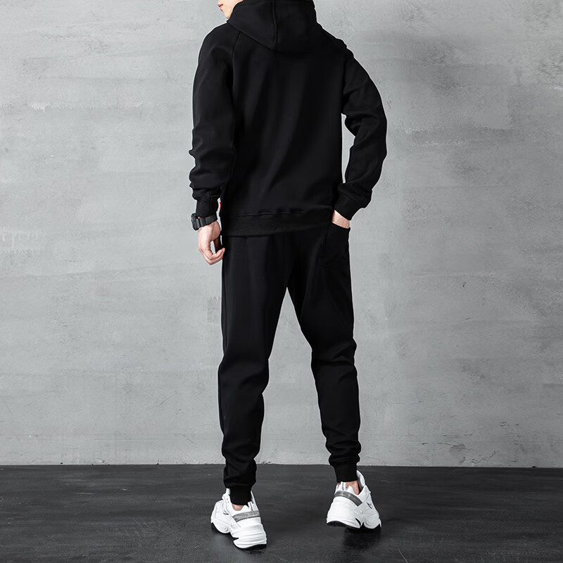 VANCAMEL Hoodie Set for Men, Spring And Autumn Sports Hooded Sweatshirt And Long Pants, Casual Two-Piece Set for Young Men, Black, XL