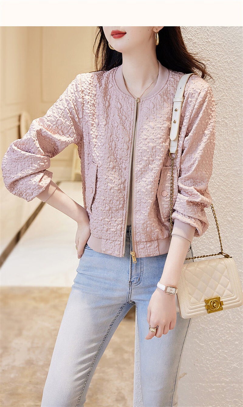 Dme [Outdoor New Fashion] Spring And Autumn Commuter Baseball Collar Lightweight Bubble Texture Stylish Versatile Jacket for Women, Short Style 29