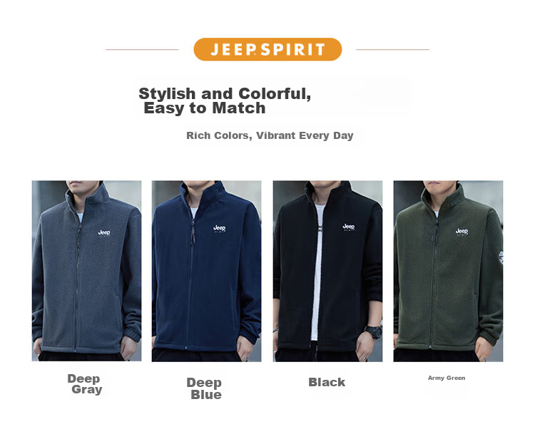 JEEP SPIRIT Men's Jacket, Zip-Up Sweatshirt, Men's Clothing for Autumn, Casual Loose Trendy Fleece Top for Me 6