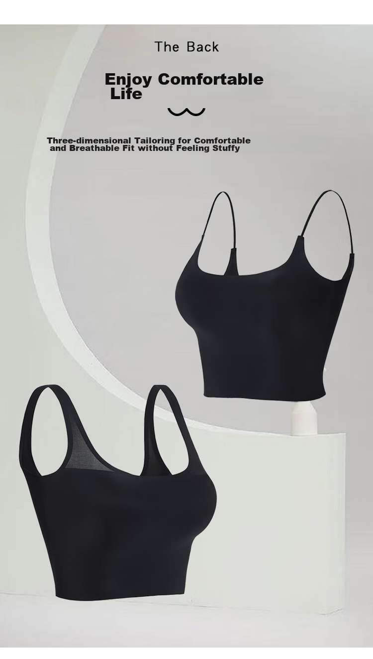 LangSha Camisole Tank Top for Women with Built-In Bra Pads, Inner Or Outer Wear, Ice Silk Summer Undershirt, Bandeau Style, White + Black, 2 Pieces 9