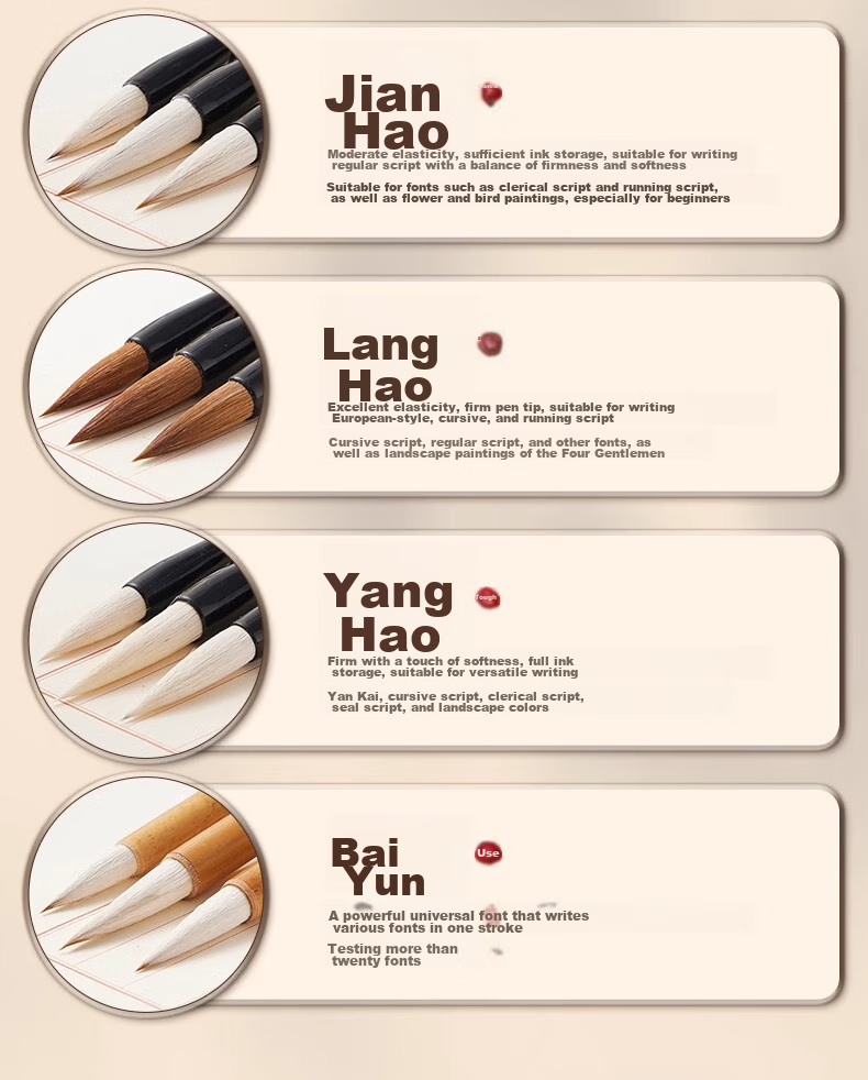 Yushuihu Calligraphy Brush Set for Beginners, Elementary School Students, Chinese Painting, Medium-Sized Wolf Hair, Medium-Sized White Cloud, Medium-Sized Regular Script, Large Regular Script, Children's Practice Calligraphy Brushes for Painting And Water Writing, Beginner's Practice Kit 4