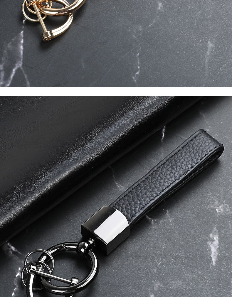 ESCASE Car Key Chain Genuine Leather Pendant for Men And Women, Key Ring, Waist Strap, Electric Vehicle, Audi, Volkswagen, BMW, Black 15