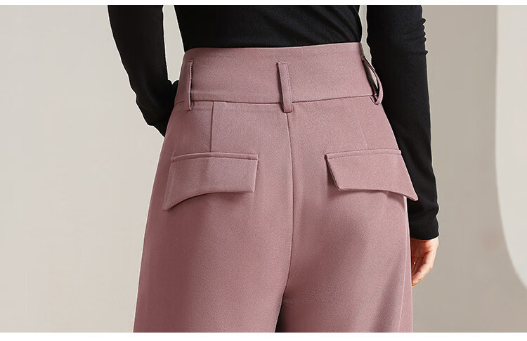 Dme Leg-Lengthening Wide Waist Pleated Design Solid Color Versatile Suit Pants for Women Wide-Leg Trousers Autumn Purple-Red M 9