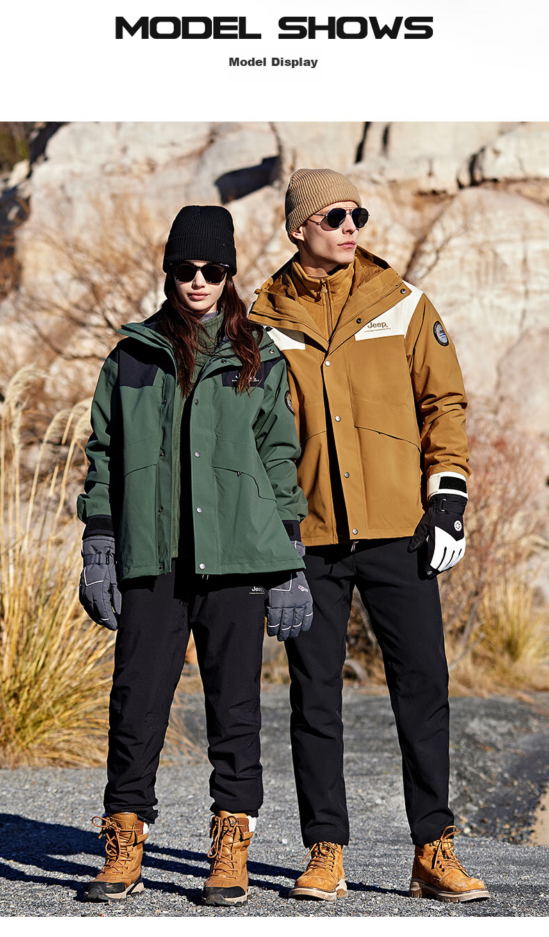 Jeep Men's And Women's Three-In Outdoor Hardshell Windproof Waterproof Mountaineering Jacket, Detachable Fleece-Lined Coat, Jungle Gree 13