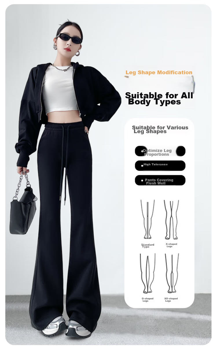 FitonTon Women's Casual Pants, Spring And Autumn Micro Flared Sports Pants, High-Waisted Slimming Harem Pants, Loose Straight-Leg Versatile Floor-Length Trousers 2