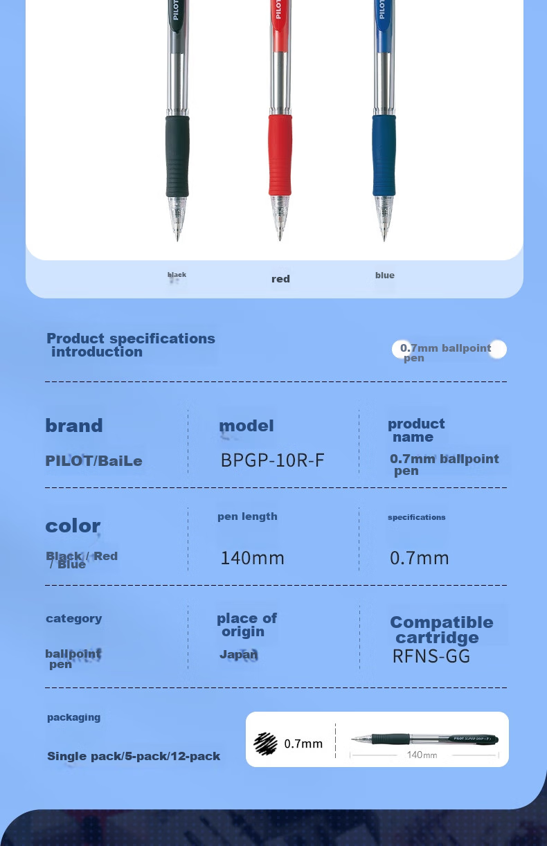PILOT Retractable Ballpoint Pen, Rollerball Pen for Students, Office Use And Exams, Push-Button Round Ball Pen BPGP-10R, 0.7mm, Blue, 5 Pieces 6