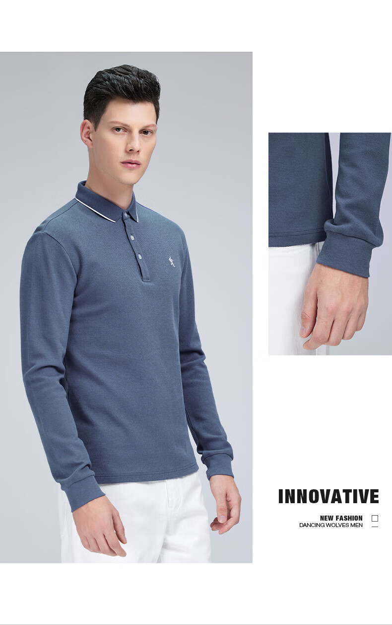 DANCING WOLVES [Upgraded Heavy Pure Cotton] Autumn And Winter Comfortable Basic Inner Layer Men's Long-Sleeve POLO Shirt, 001 Black, Size 165 9