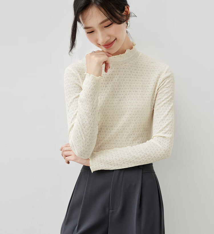 Sentubila Semi-Turtleneck Inner Layer Knit Sweater, Autumn And Winter Top, Petite Women's Warm Long-Sleeve Base Layer, Beige, XL 12