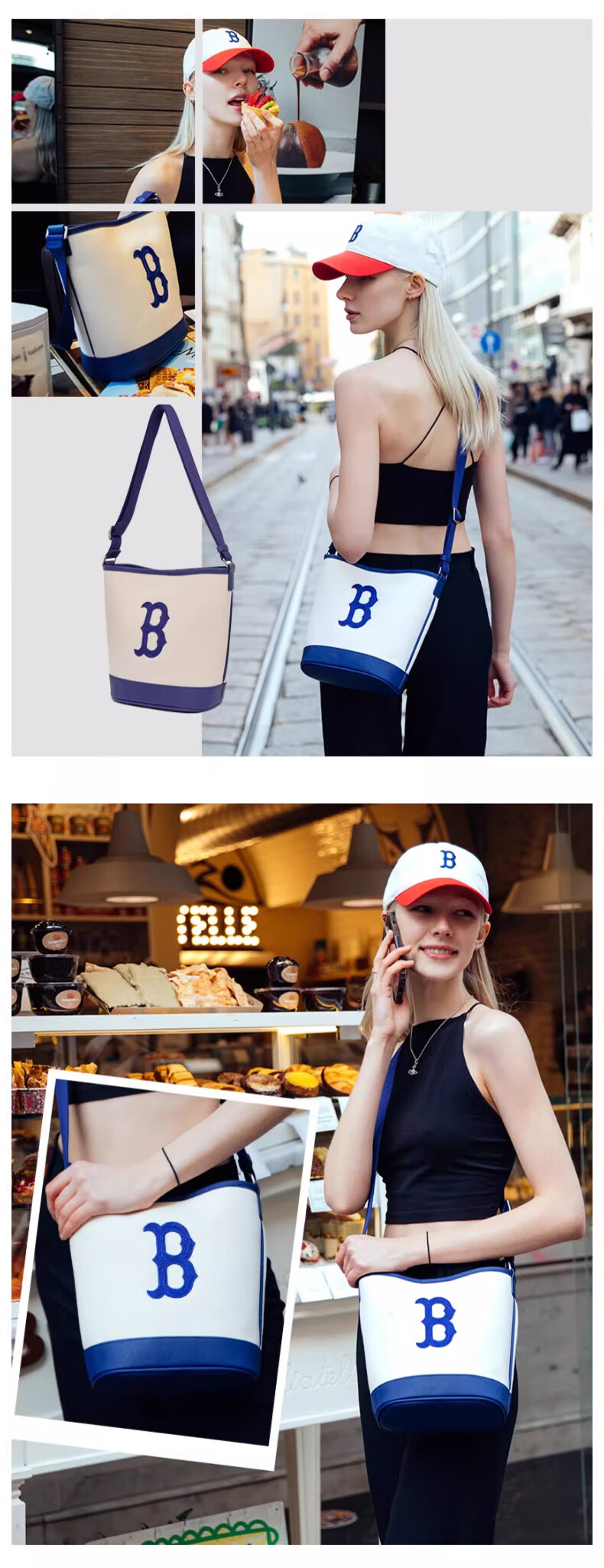 MLB Handbag, Women's Bucket Bag, Crossbody Bag, Shoulder Bag, Tote Bag, Travel Bag, Sports Bag, 3ABMS072N-50BKS 7