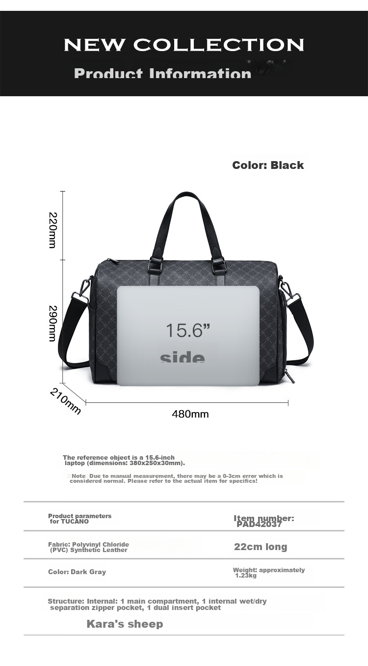 POLO Travel Bag for Men, Business Large Capacity Short-Distance Trip Commuter Luggage Handbag with Separate Shoe Compartment Storage Bag 16