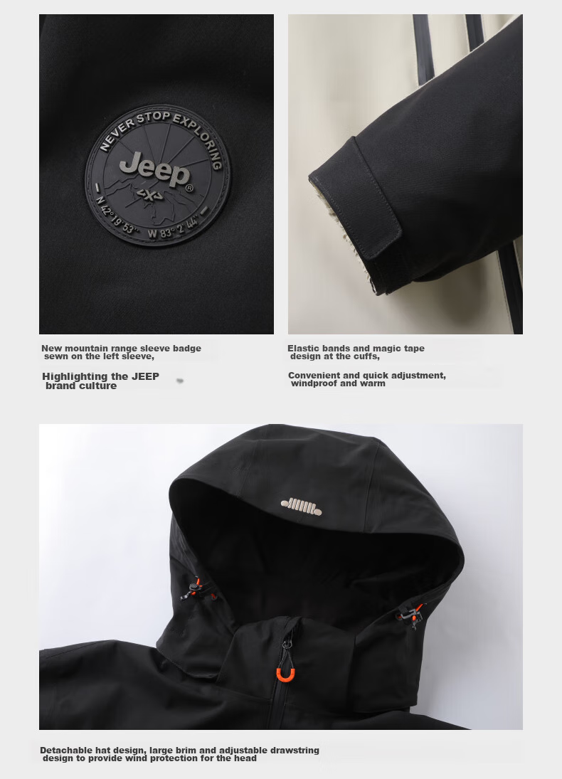 JEEP Windbreaker Jacket for Men And Women, Autumn And Winter Outdoor Three-In Windproof And Warm Mountaineering Coat, Vintage White, 3XL 12