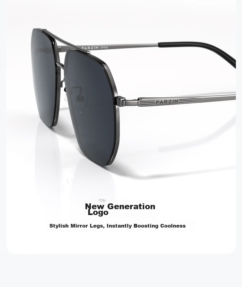 PARZIN Fan Chengcheng Style Double-Beam Alloy Aviator Sunglasses for Men, Polarized Sunglasses, Commuter Driving UV Protection Eyewear 7