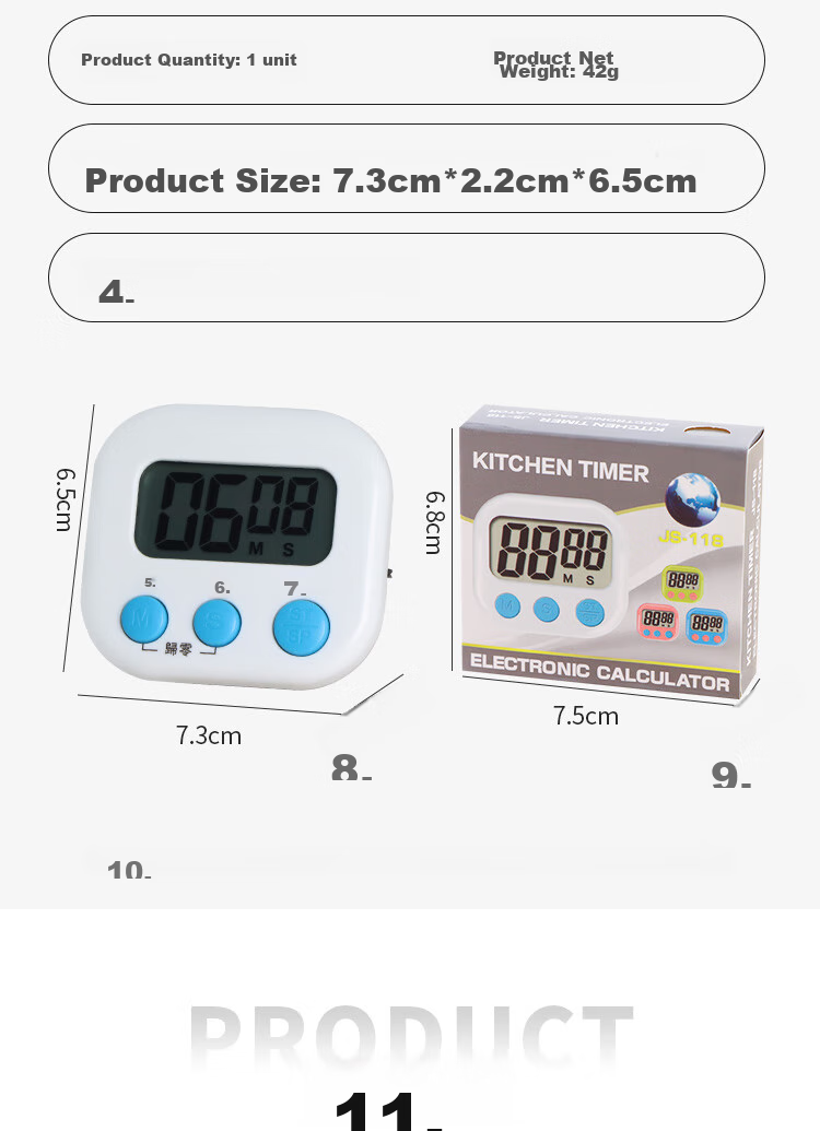 TaTanice Electronic Timer, Kitchen Timer Alarm, Student Study Countdown Reminder, Learning-Specific Time Management Exam Stopwatch Alarm Clock 9