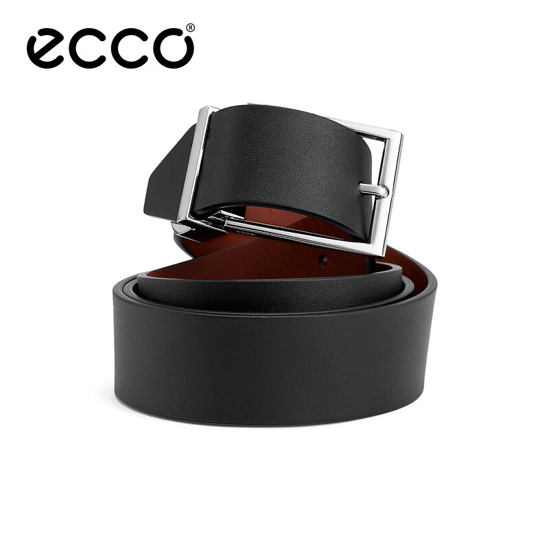 ECCO Men's Square Buckle Leather Belt Gift Box, Business Casual Waistband, Black, 910589290922, Black/dark Brow