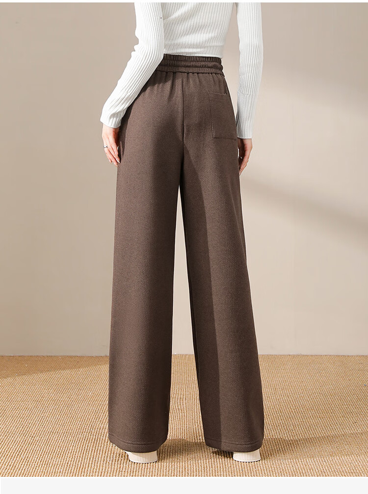 Dme Fleece-Lined Warm Maillard Style Autumn And Winter Simple Solid Color Versatile Straight-Leg Pants Women's Wide-Leg Trousers, Coffee Color, L 17