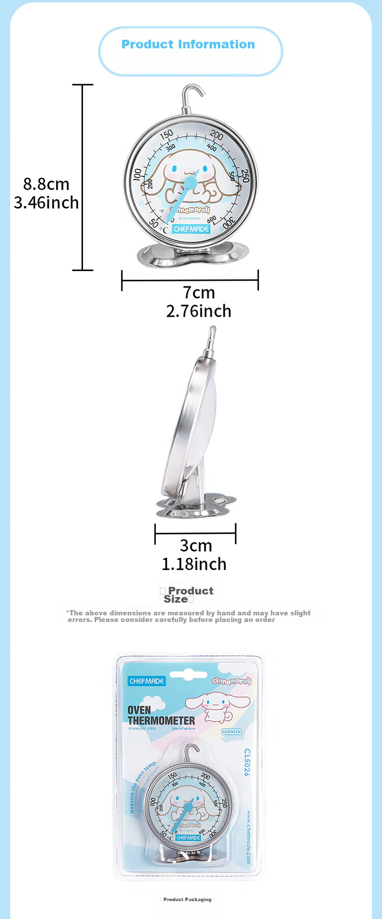 Xuechu Cinnamon Dog Official License Hanging Kitchen Oven Thermometer, Heat-Resistant CL5026 9