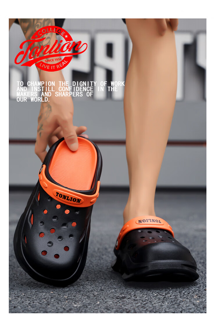 TonLion Men's Sandals 2026 Summer Breathable Height-Increasing Dual-Purpose Beach Shoes Fashionable Orange Size 40-41 3