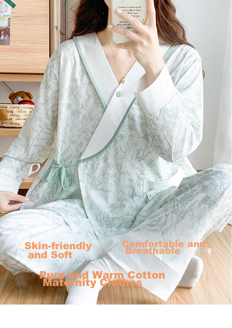 JOYNCLEON Maternity Summer Pajamas, Pure Cotton, Postpartum Nursing Wear, Breathable, Suitable for Outdoor And Home Use, Size L, Jyz154236 1
