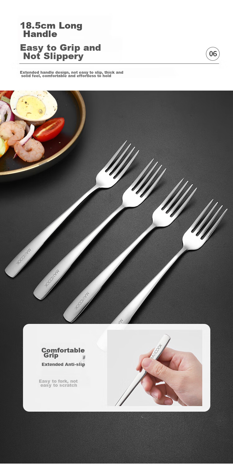 MAXCOOK 304 Stainless Steel Forks, Table Forks, Fruit Forks, Tableware Set, Dessert Soup Spoons, Mixing Spoons, 4-Piece Set MCGC4513 9