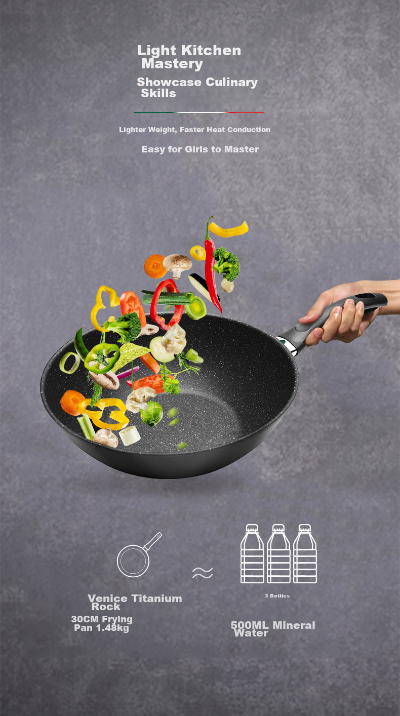 BALLARINI Non-Stick Pan with Six Cores, Titanium Imported Wok, Chinese Stir-Fry Pan, Compatible with Induction Cookers, Venice Titanium Gold Rock 30cm 9
