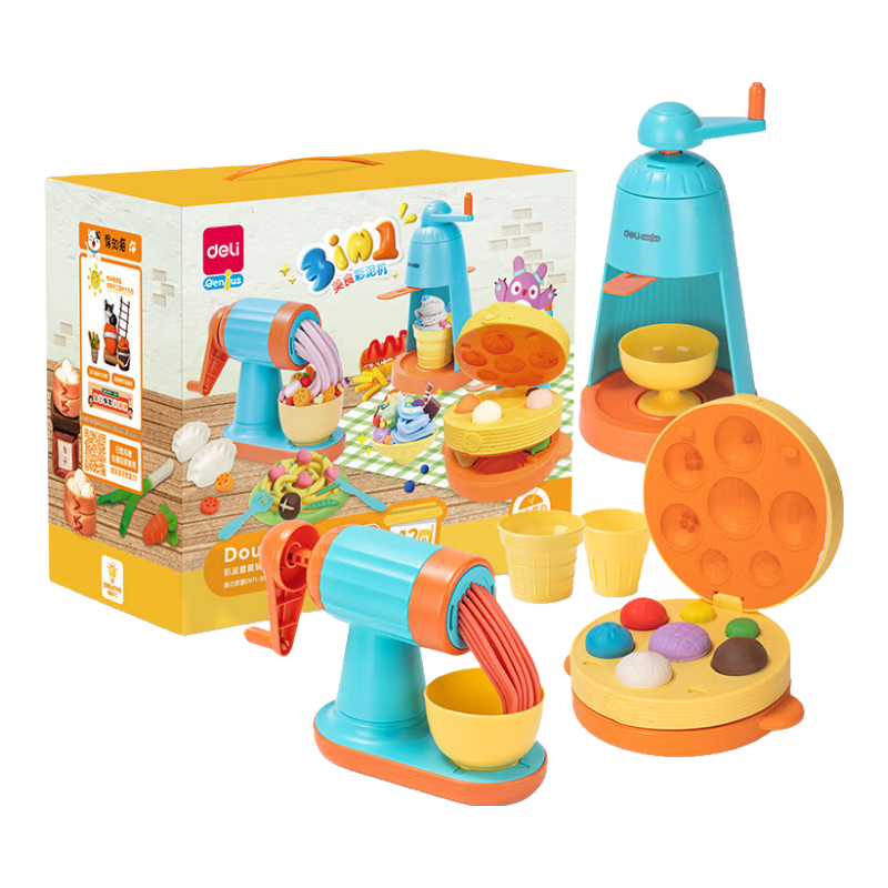 Deli Three-In Clay Machine, Non-Clay Playdough, Colorful Clay for Boys And Girls, Back-To Toy, Handmade Birthday Gift