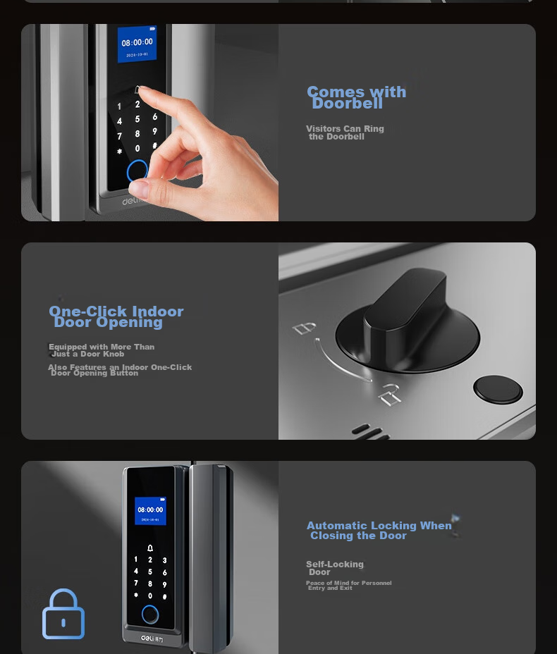 Deli Glass Door Lock, Smart Lock for Glass Doors, Fingerprint Lock, Password Lock, Access Control Machine, Attendance Machine, Integrated Office Glass Door Lock, Mini-Program Management AL120 6