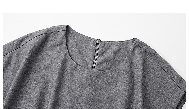 Dme Elegant Large Women's Summer Round Neck Waist-Cinching Urban Asymmetric Pleated Lightweight Commuter Short-Sleeve Dress for Wome 13