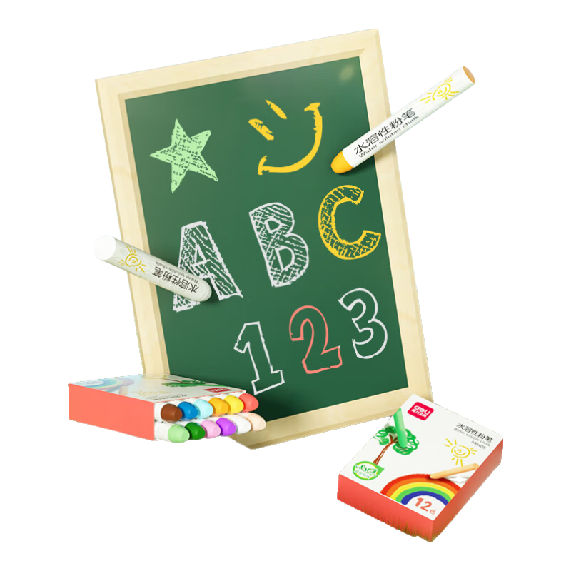 Deli 12-Color Non-Toxic Dustless Water-Soluble Chalk Eco-Friendly Teacher Classroom Blackboard Drawing Doodle Wet-Erase Chalk for Kids and Preschool Teaching Gift