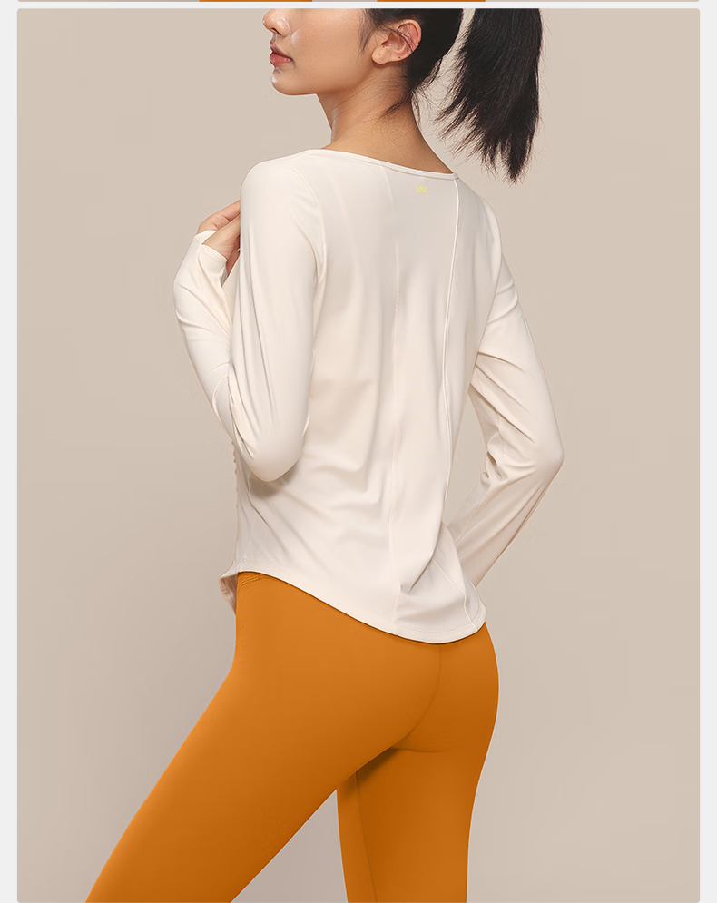 VFU Xiaomanyao Yoga Top, Long Sleeve Women's Quick-Dry Sun Protection Fitness Workout Shirt, Pilates Cover-Up, Autumn, Yellow Peach Color, Size L 21