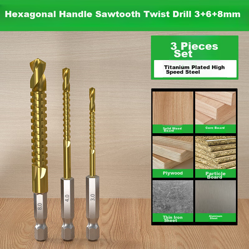 Baolian Hexagonal Shank Serrated Drill Bit, Woodworking Special Twist Drill Bit, Alloy Cutting Electric Drill Bit for Hole Making