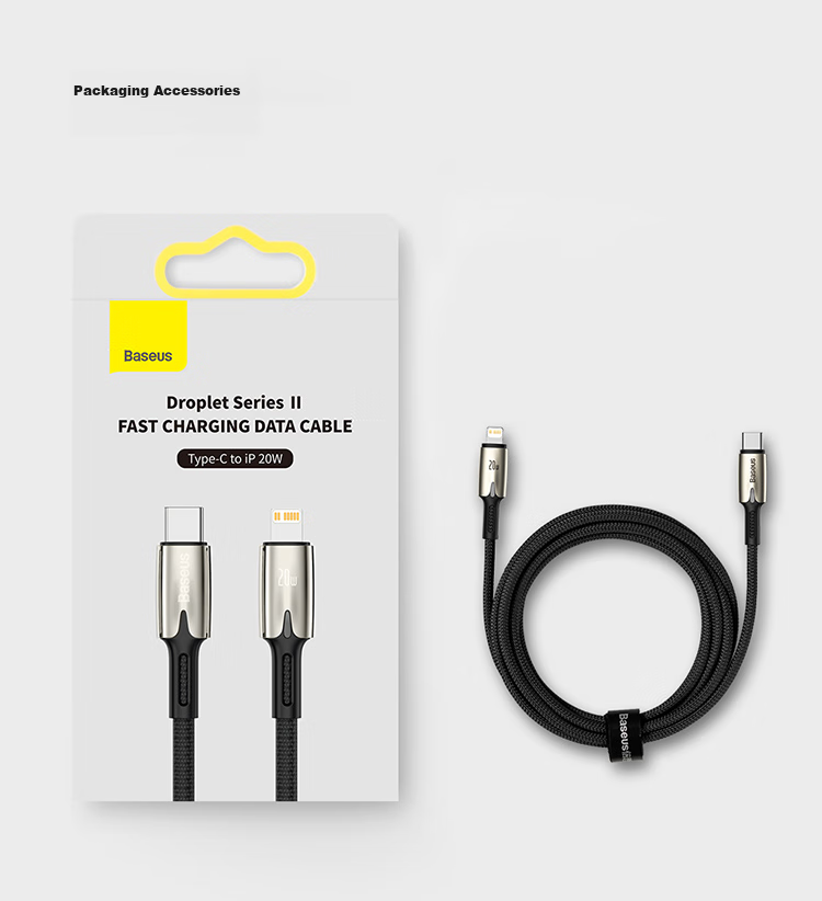 Baseus Apple Data Cable, PD Fast Charging Cable, 20W Charging Cable, Suitable for IPhone14/13/12ProMax/xs Phones, Car Charger with Night Light, Braided Extended, 2 Meters Black 22
