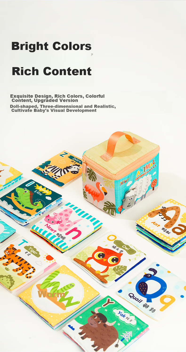 Jollybaby Children's Cloth Book Cognitive Cards, Colorful Picture Recognition Cards for Early Learning, Baby Flash Cards Toy - Animal And Letter Recognitio 5