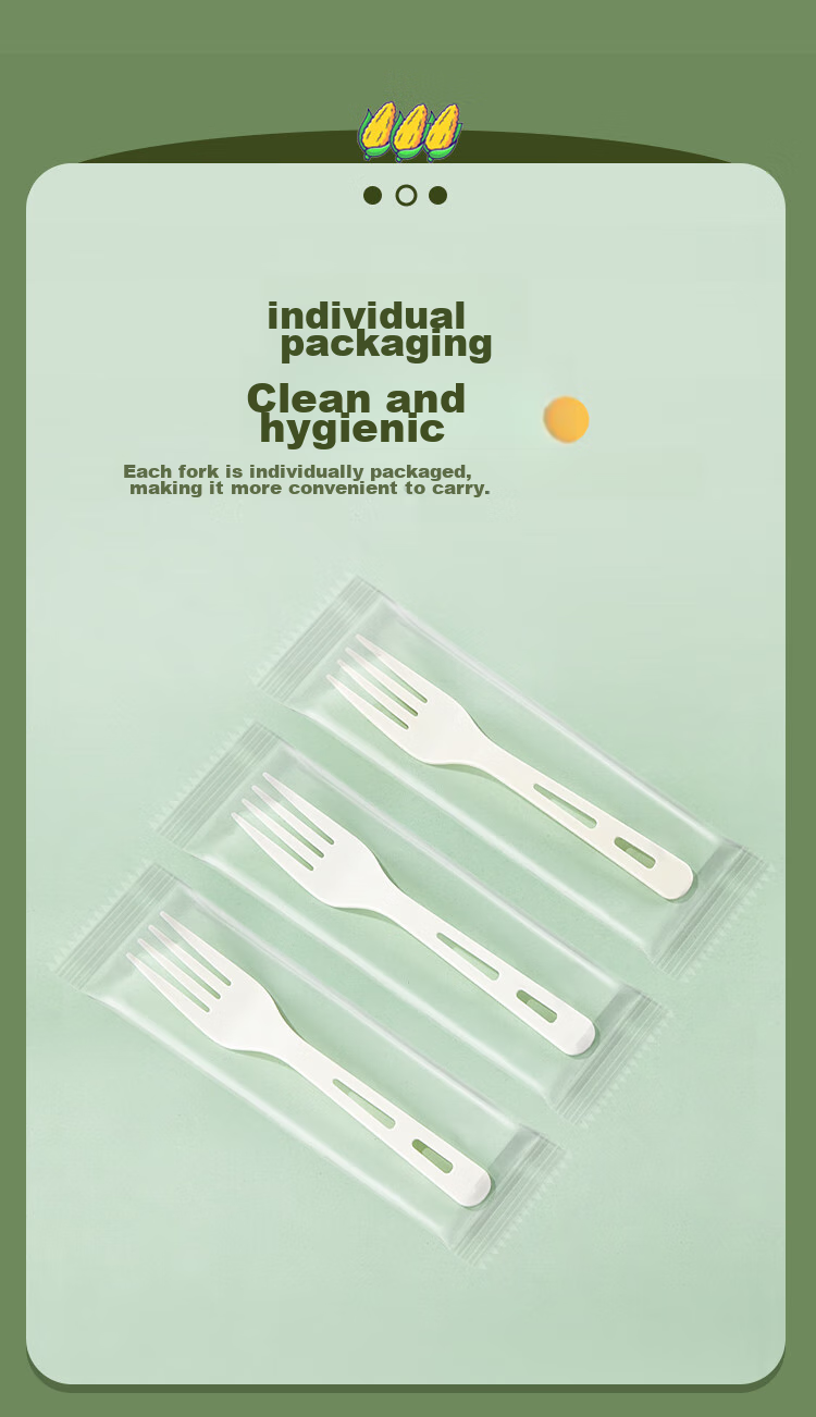SHUANG YU Disposable Forks, 50 Individually Wrapped Starch-Based Forks, Thickened Plastic Forks, Fruit Forks, Cake Forks, Dessert Forks 5