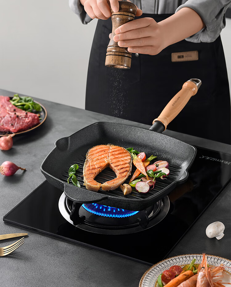 DES LON (DESLON) Enamel Steak Pan, Non-Coated Non-Stick, Household Flat-Bottom Griddle, for Grilling Eggs, Burgers, And Western Cuisine 5