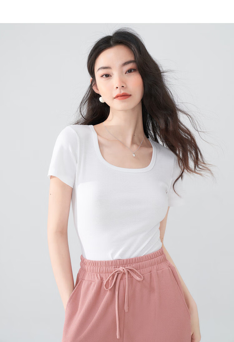 TUCANO Pure Cotton Regular Shoulder Short Sleeve T-Shirt for Women, Summer New Style Square Neck Simple Casual Slimming Top Undershirt, Black, 2XL 12