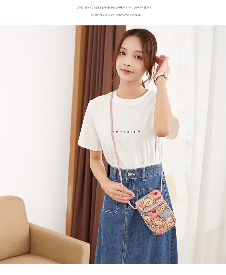 Xiaoxiongyilian Women's Phone Bag, Lightweight Coin Purse, Bear Pattern Shoulder Crossbody Bag, Mini Handbag for Women, Valentine's Day Gift 5