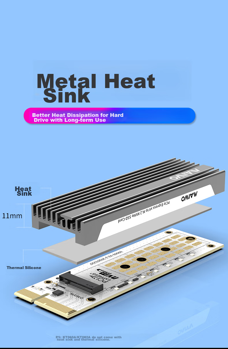 MAIWO KT060 PCIe to M.2 NVMe Adapter Card, Full-Speed M.2 to Gen3 Computer Expansion Card, Vertical RGB Colorful, Supports PCIe X4/X8/X16, with Heatsink 7