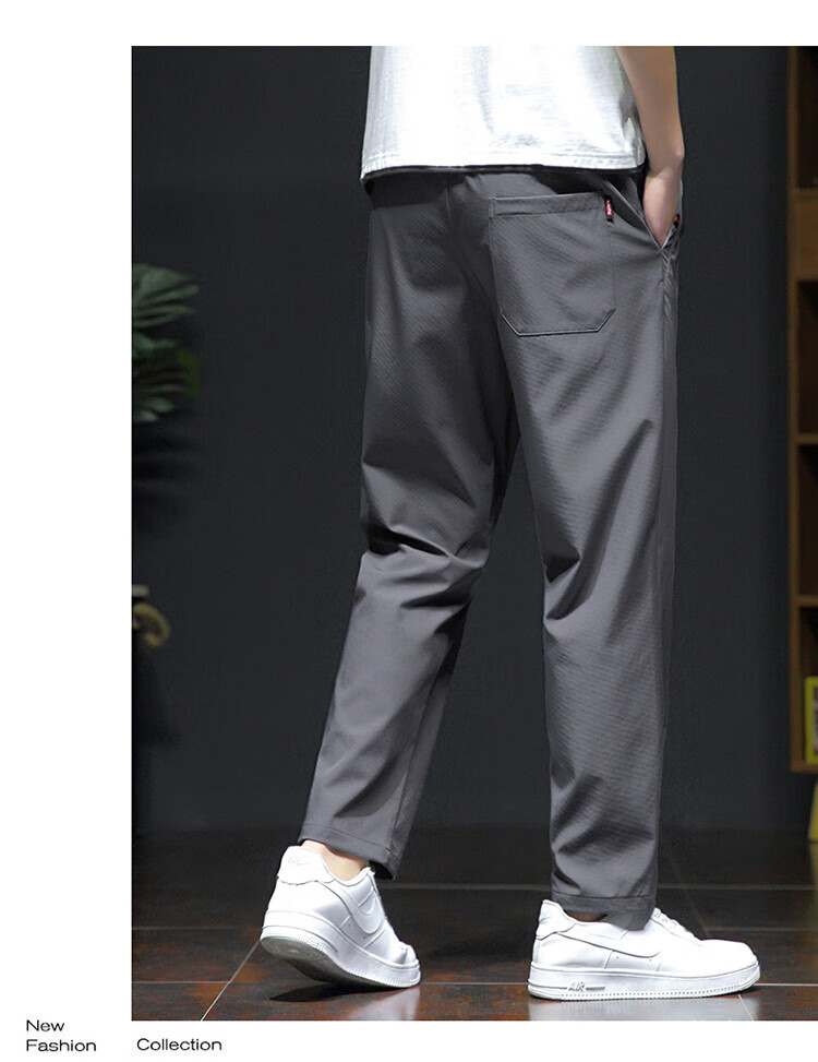 ROMON Men's Casual Pants Spring Summer Sports Breathable Comfortable Ice Silk Straight Leg Elastic Quick-Dry Pants Black M 10