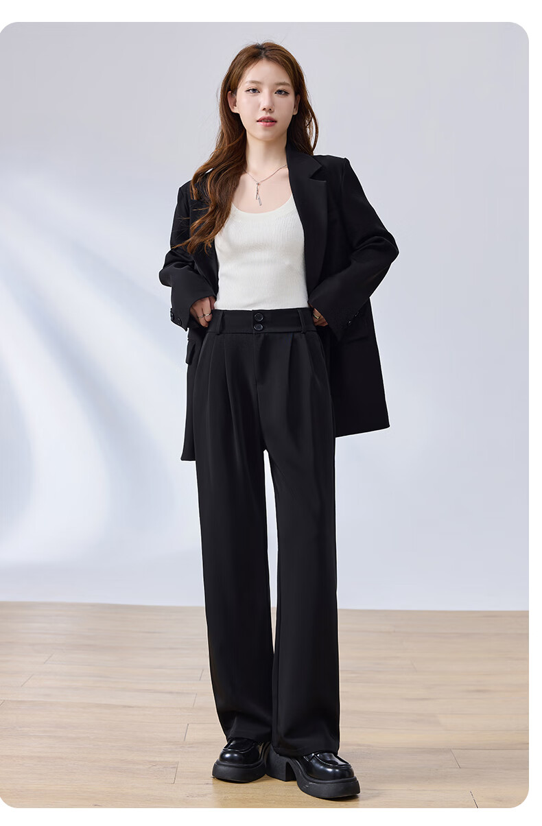 LangSha Wide-Leg Pants for Women, Spring And Autumn High-Waisted Draping Straight-Leg Elegant Slimming Black Trousers 17