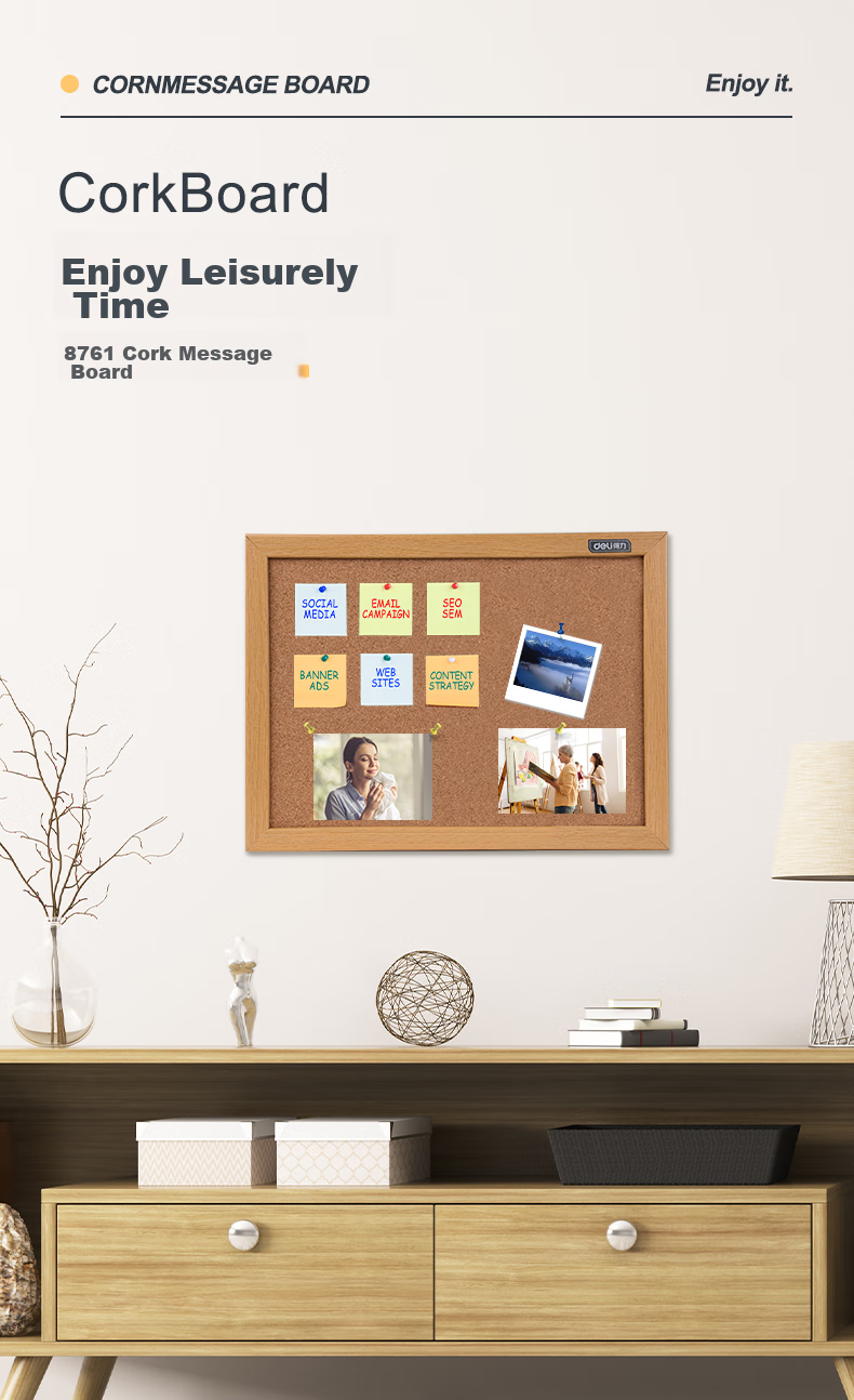 Deli 90*60cm Cork Message Board, Home Memo Board, Whiteboard, Pin-Insertable Photo Wall Board, Pushpin Board, Home Dormitory Message Board 8764 1