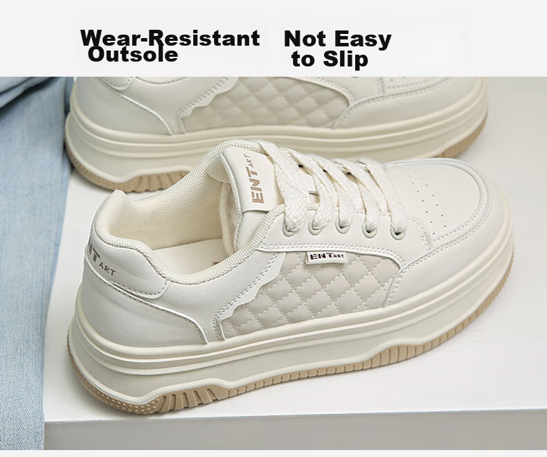 PLAYBOY Women's Shoes, Autumn White Sneakers, Classic Versatile Shoes, Simple Casual Shoes, Women's Skateboard Shoes, 1641 Beige, Size 37 8
