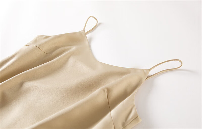 Dme [Nijin Suiyue] Summer Shiny Satin Elegant V-Neck Slimming X-Shaped Spaghetti Strap Dress, Mid-Length for Wome 8