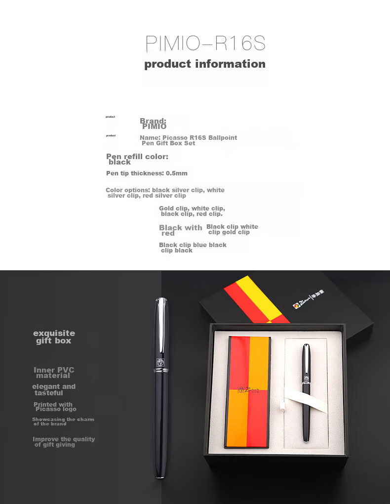 Pimio PS-R16S Student Ballpoint Pen Gift Box Set, Birthday Gift, Daily Writing, Office Signing Pen, White with Silver Clip 5
