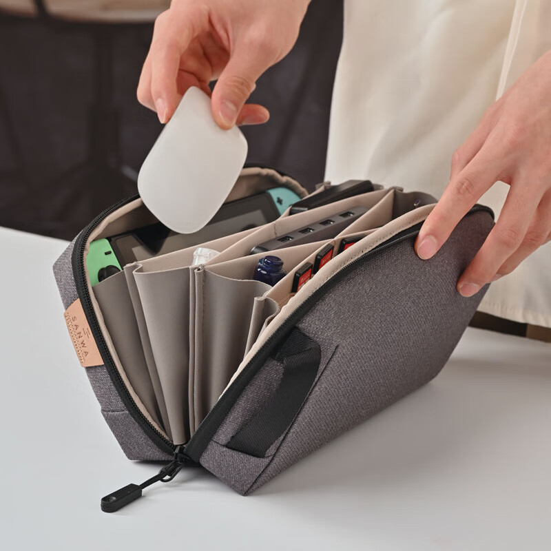 SANWA Portable Digital Storage Pouch, Multifunctional Power Cable Organizer, Switch Travel Accessory Bag, Gray