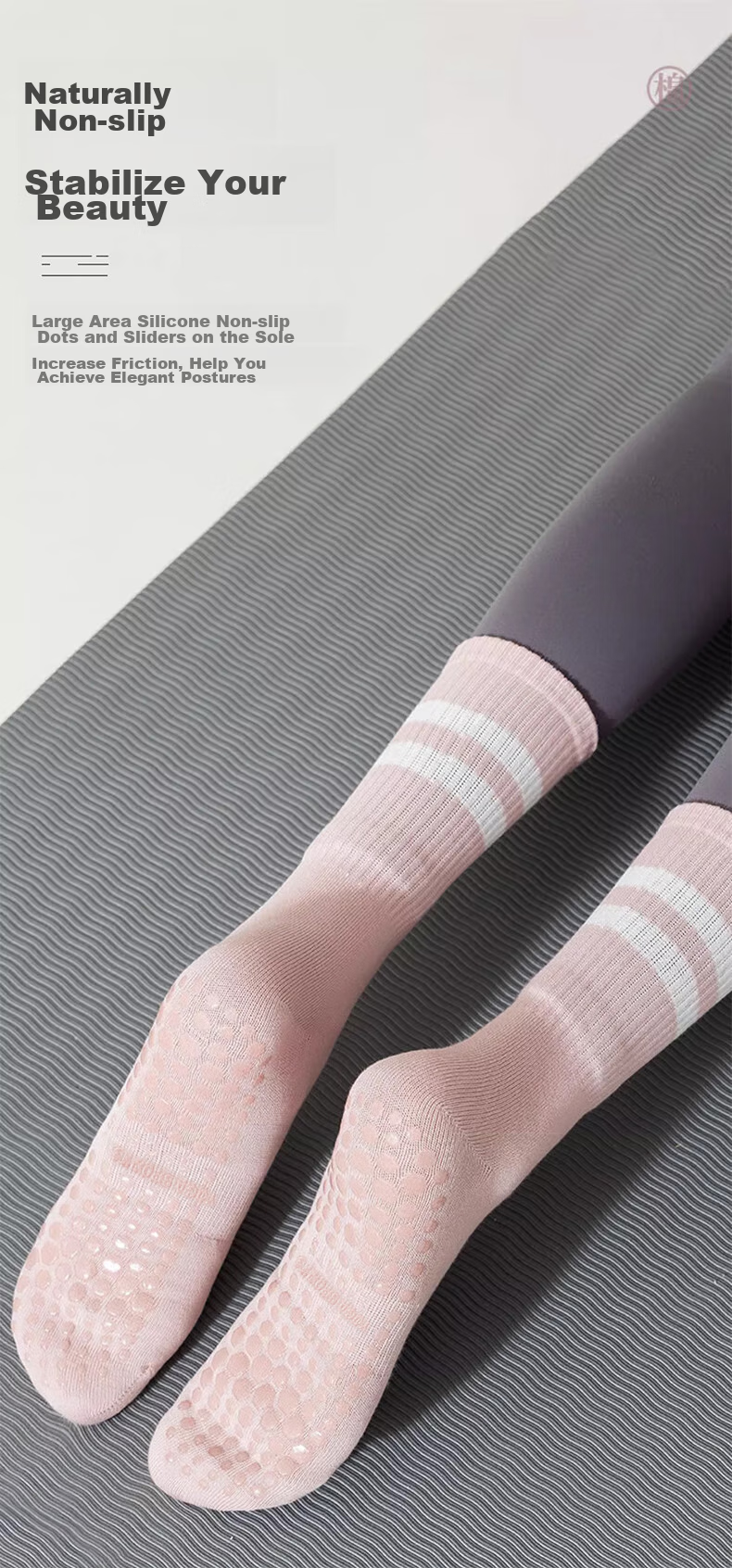 LangSha Yoga Socks for Women, Mid-Calf Sports Fitness Socks, Non-Slip Socks, Pilates Dance Socks, Silicone Floor Socks 11