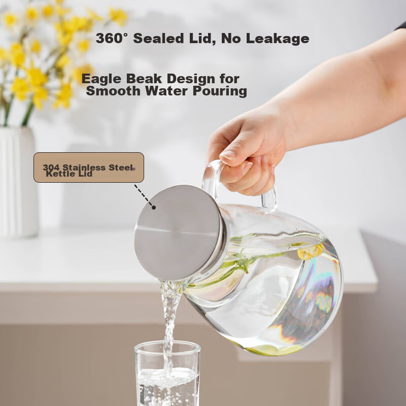 TIANXI Cold Water Pitcher, High Borosilicate Glass Cup, Large Capacity Cold Water Jug, Glass Teapot, Juice Cup, 2.2L, Student Gift