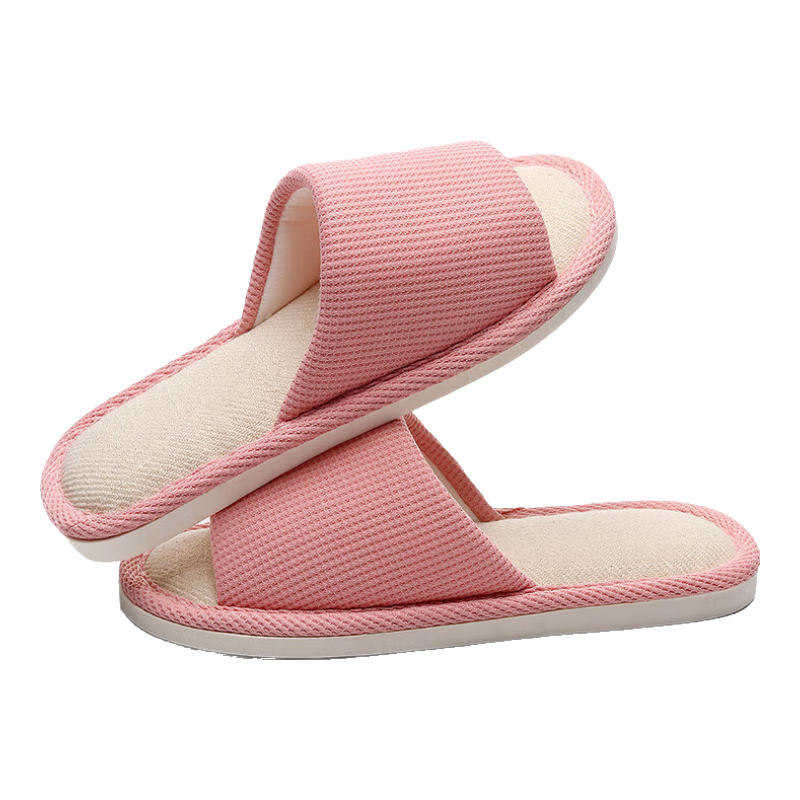 GUOLUOFEI Japanese-Style Linen Slippers for Men And Women, Indoor Couples Wooden Floor Soft-Soled Breathable All-Season Sandals, Pink, Size 40-41