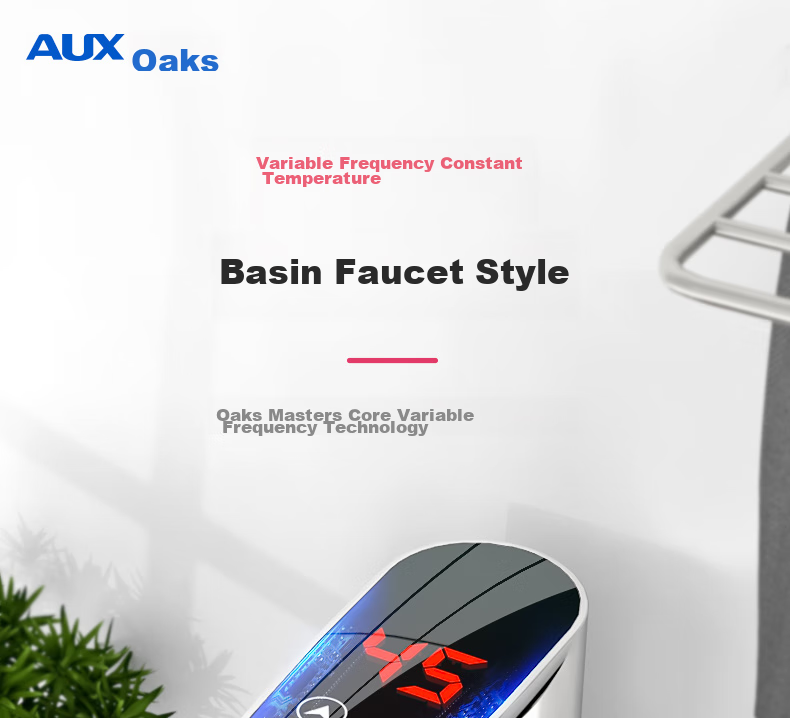 AUX Electric Water Heater Faucet, Bathroom Sink Hot And Cold Dual-Use Smart Digital Display Fast Heating Kitchen Treasure Instant Electric Water Heater, Bottom Water Inlet WT1X3 Stainless Steel Body 2