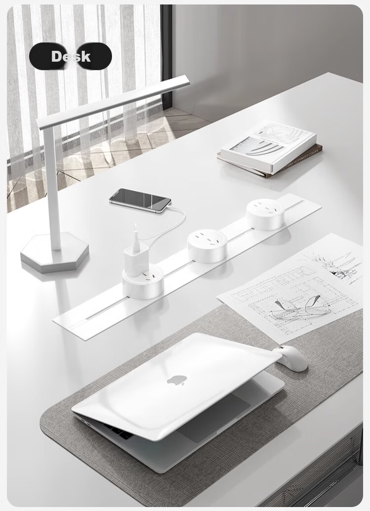 Aokesi Embedded Track Socket, Mobile Rail Power Strip for Home Kitchen Use, Sliding Concealed Track Socket Switch, 60cm Track + 4 Five-Hole White Sockets 6